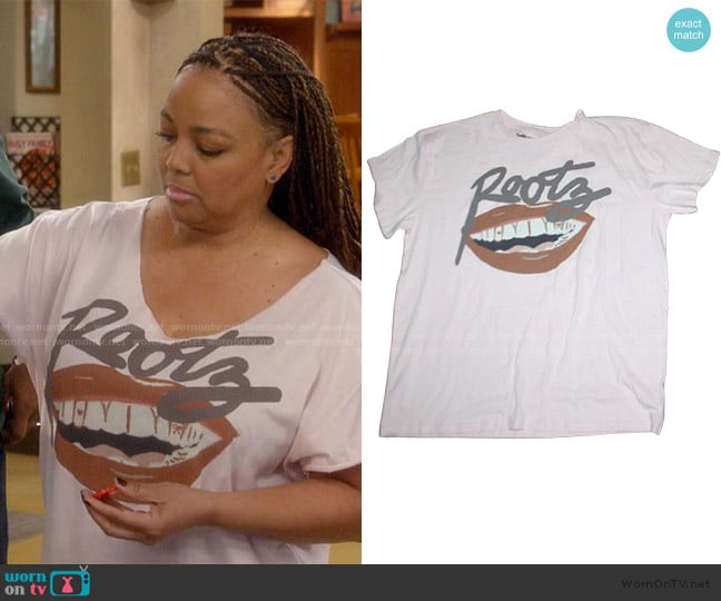 Rootz Graphic T-Shirt worn by Regina Upshaw (Kim Fields) on The Upshaws
