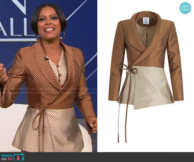 Tamron’s brown polka dot print blazer on Tamron Hall Show