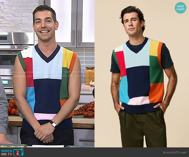 Matt Rogers’ multicolor patchwork knit vest on Today
