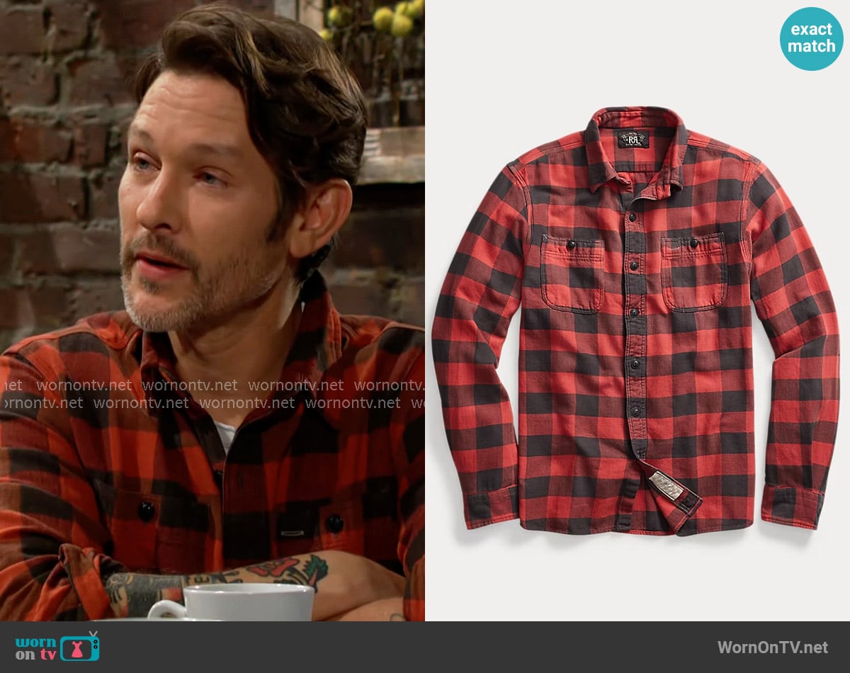 RRL Plaid Twill Workshirt worn by Daniel Romalotti (Michael Graziadei) on The Young and the Restless