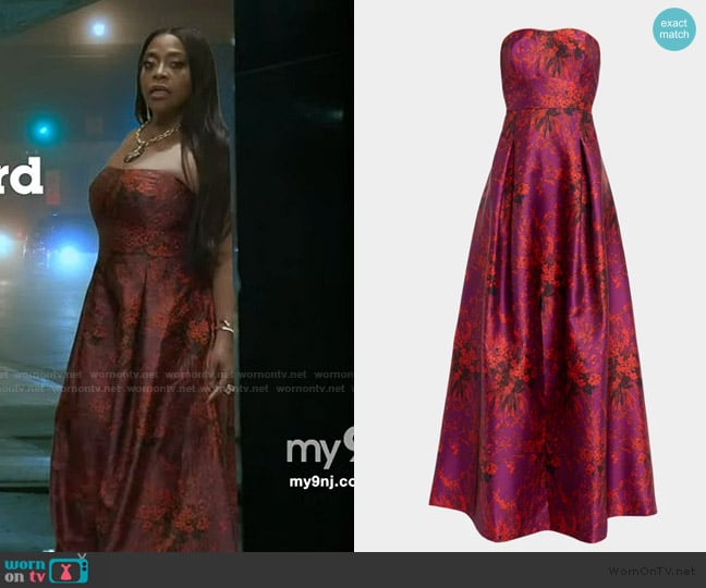 Sachin + Babi Giovanna Strapless Pleated Floral-Print Gown worn by Sherri Shepherd on Sherri