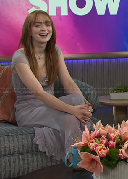 Sadie Sink's lavender sheer dress on The Kelly Clarkson Show