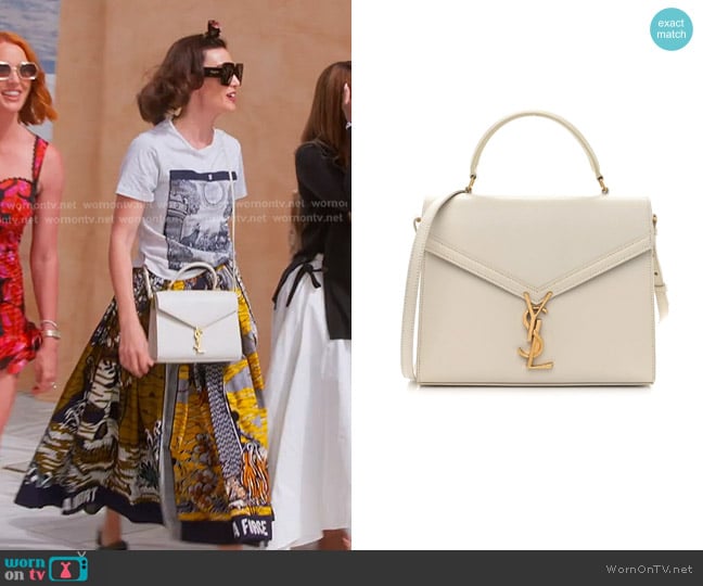 Saint Laurent Cassandra Top Handle Bag in grain de poudre worn by Bronwyn Newport on The Real Housewives of Salt Lake City