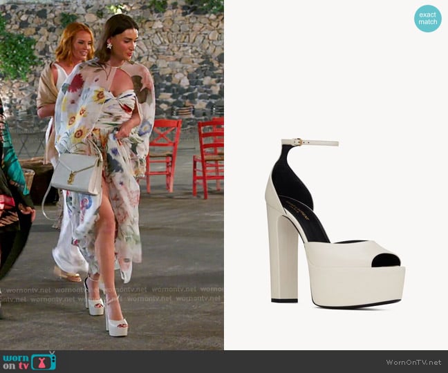 Saint Laurent Jodie Leather Platform Sandals worn by Bronwyn Newport on The Real Housewives of Salt Lake City