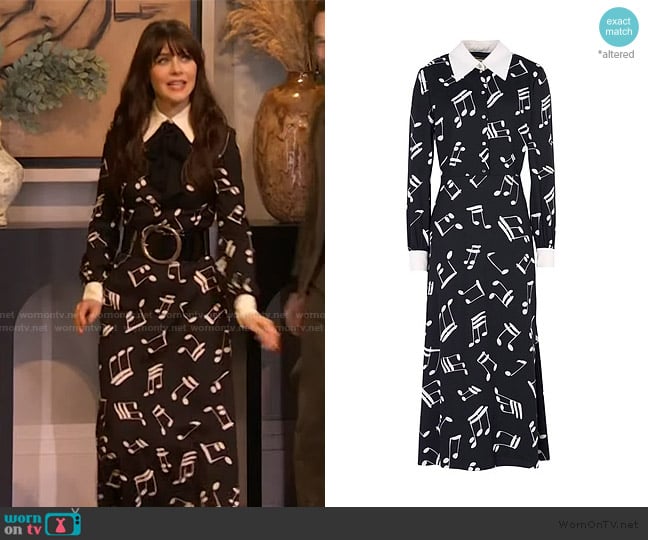 Saint Laurent Vintage Dress worn by Zooey Deschanel on The Drew Barrymore Show