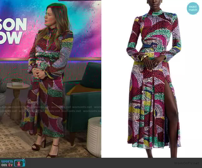 Saloni Jacqui-B Belted Midi Dress worn by Kelly Clarkson on The Kelly Clarkson Show