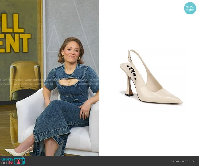 Sam Edelman Odette Pumps in Modern Ivory Patent worn by Erika Christensen on Good Morning America