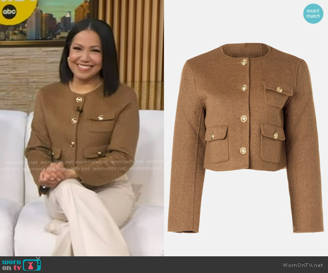 Sandro Collarless Felted Cropped Jacket worn by Stephanie Ramos on Good Morning America