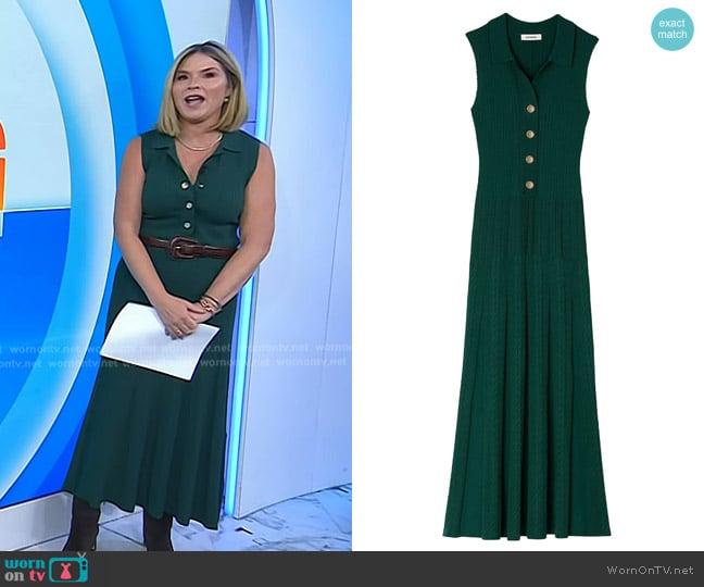 Sandro Knit Dress with Polo Neck in Dark Green worn by Jenna Bush Hager on Today