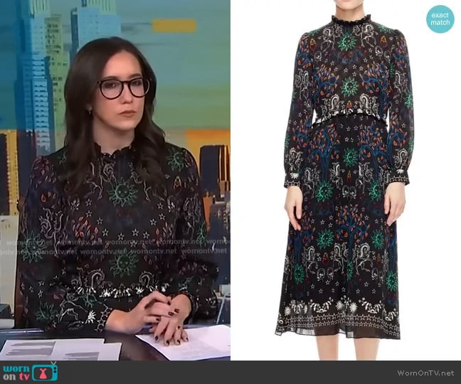 Sandro Print Midi Dress worn by Savannah Sellers on NBC News Daily