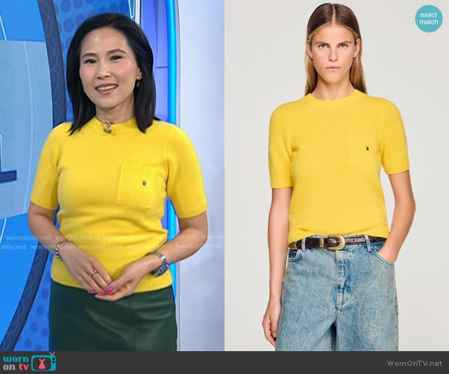 Sandro Short-sleeve Sweater in Yellow worn by Vicky Nguyen on Today