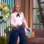 Sara’s white contrast bow blouse and denim jeans on The View