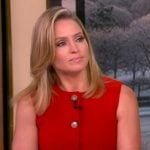 Sara’s red button vest and pants on The View