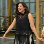 Sarah Vacchiano's black lace fringe top on Tamron Hall Show