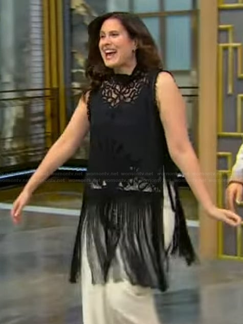 Sarah Vacchiano’s black lace fringe top on Tamron Hall Show