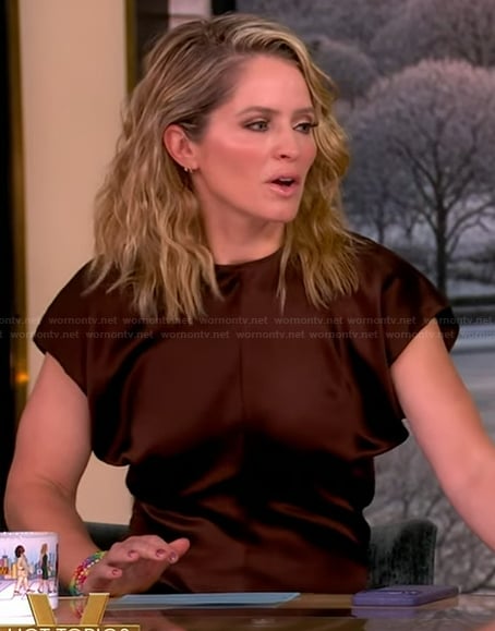 Sara’s brown satin midi dress on The View