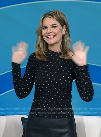 Savanah’s black metallic print long sleeve top on Today