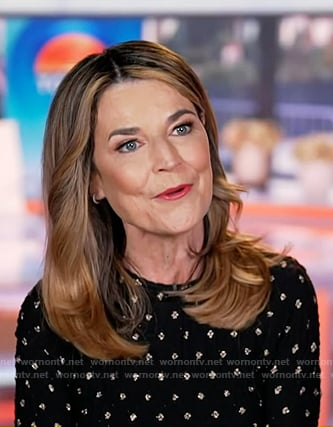 Savanah’s black metallic print long sleeve top on Today