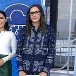 Savannah’s navy paisley print shirt and pants on Today