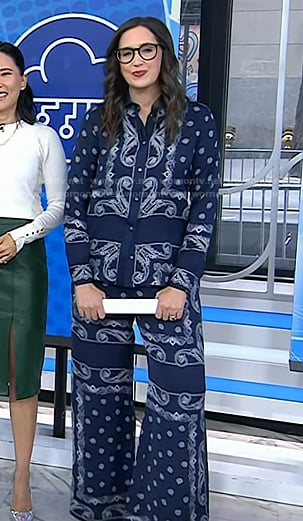 Savannah’s navy paisley print shirt and pants on Today