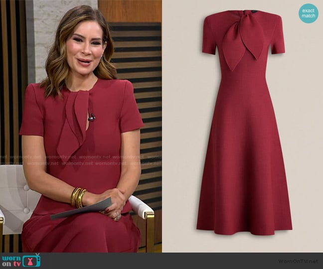 Scanlan Theodore Crepe Knit Cravat Tie Dress worn by Rebecca Jarvis on Good Morning America