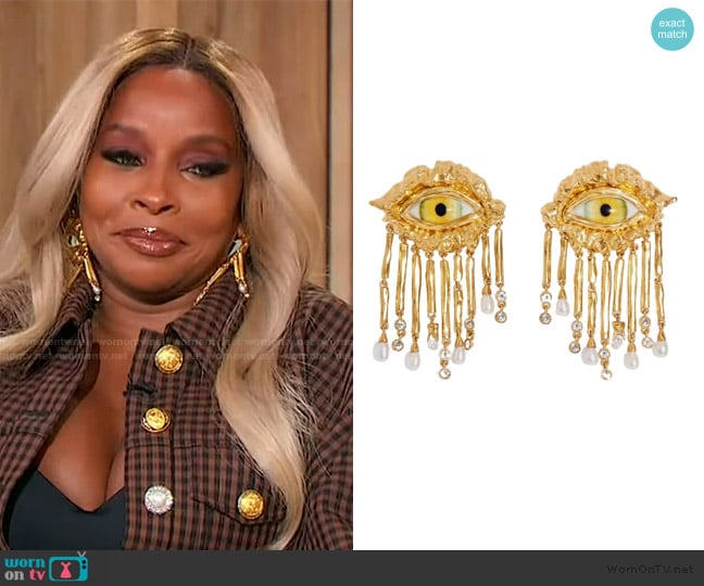 Schiaparelli Surrealist Eye Chandelier Earrings worn by Mary J. Blige on Sherri