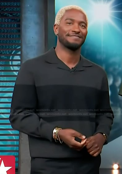 Scott’s black stripe polo sweater on Access Hollywood