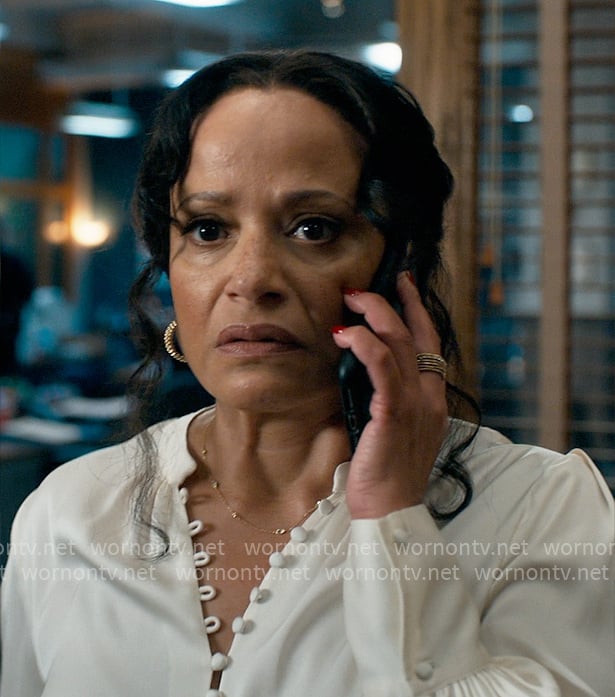 Selena’s white button down blouse on High Potential