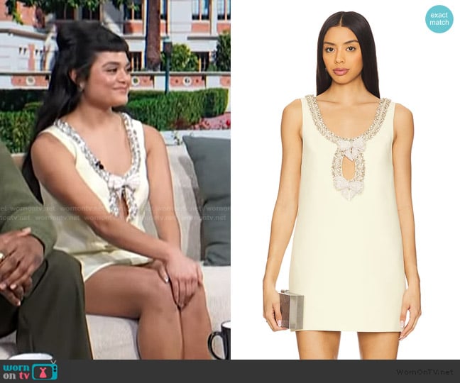 Self Portrait Crepe Bow Mini Dress worn by Anissa Borrego on Access Hollywood