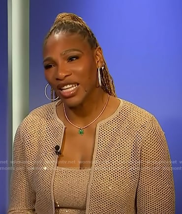 Serena Williams’s beige open knit dress and cardigan on Access Hollywood