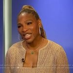 Serena Williams’s beige open knit dress and cardigan on Access Hollywood