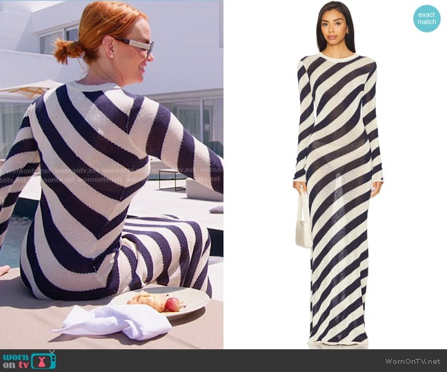 Seroya Rubi Knit Maxi Dress in Navy & Eggshell worn by Whitney Rose on The Real Housewives of Salt Lake City