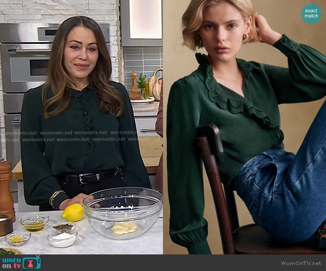 Sezane Chlo Shirt in Bottle Green worn by Kat Ashmore on Today