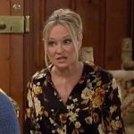 Sharon's black and yellow floral blouse on The Young and the Restless