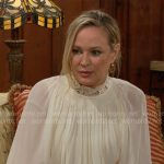 Sharon’s white lace-neck blouse on The Young and the Restless