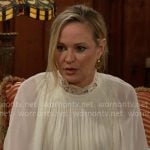 Sharon’s white lace-neck blouse on The Young and the Restless
