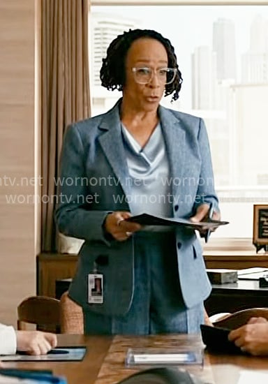 Sharon’s blue tweed suit on Chicago Med