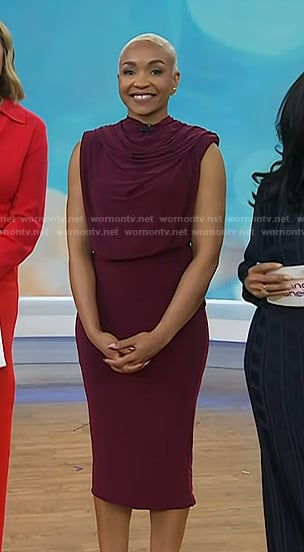 Shayna’s burgundy gathered dress on Today