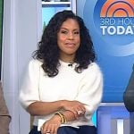 Sheinelle's white fuzzy short sleeve sweater on Today