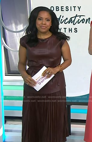 Sheinelle’s brown pleated leather top and skirt on Today