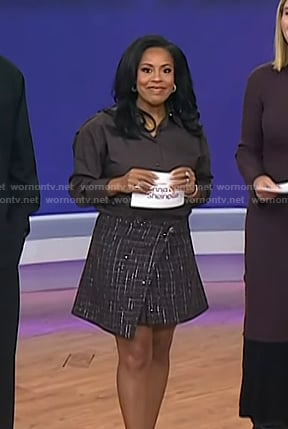 Sheinelle’s brown shirt and tweed mini skirt on Today