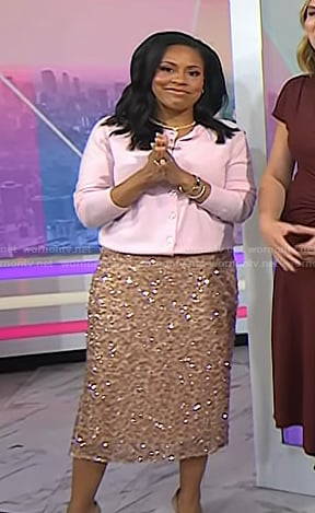Sheinelle’s pink cardigan and sequin skirt on Today