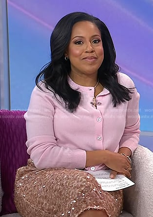 Sheinelle’s pink cardigan and sequin skirt on Today
