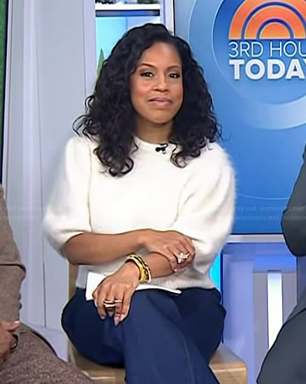 Sheinelle’s white fuzzy short sleeve sweater on Today