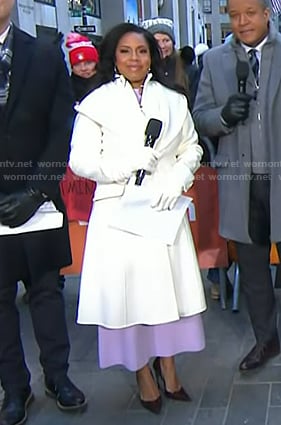 Sheinelle's white ruffle wool coat on Today