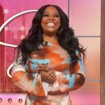 Sherri’s abstract print long sleeve dress on Sherri