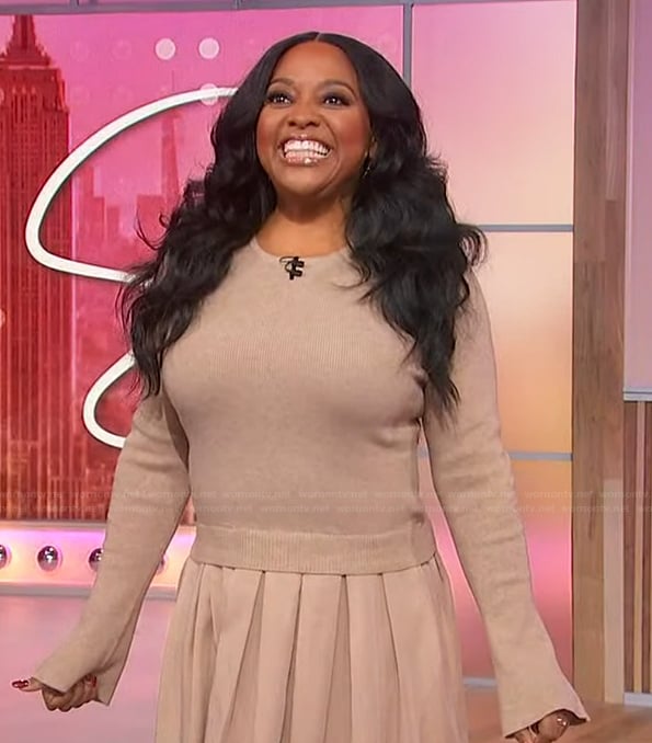 Sherri's beige mixed media dress on Sherri