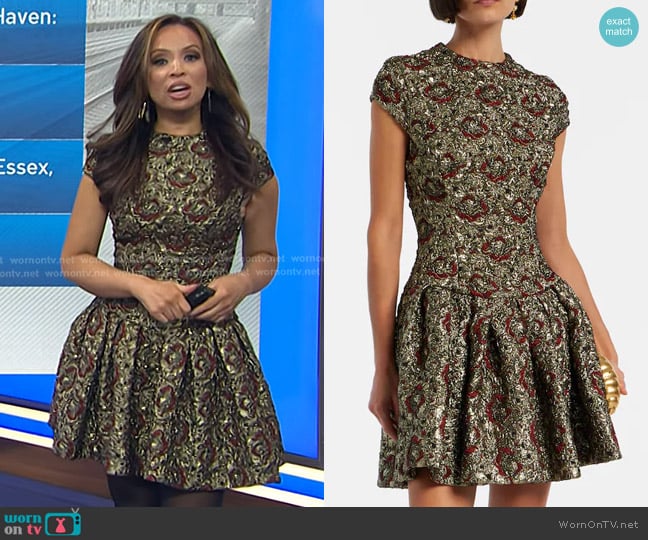 Simkhai Elowen Gilded Jaquard Mini Dress worn by Adelle Caballero on Today
