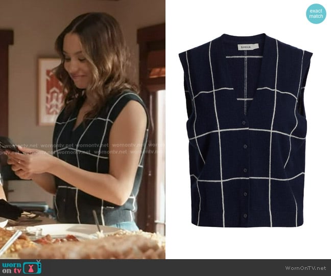 Simkhai Rozzi Vest in Midnight Plaid worn by May Grant (Corinne Massiah) on 9-1-1