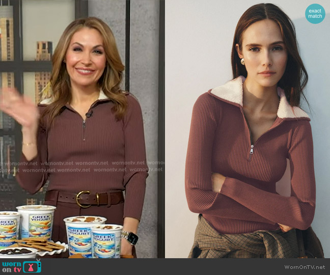 Simkhai Sherpa Collared Knit worn by Lori Bergamotto on Good Morning America